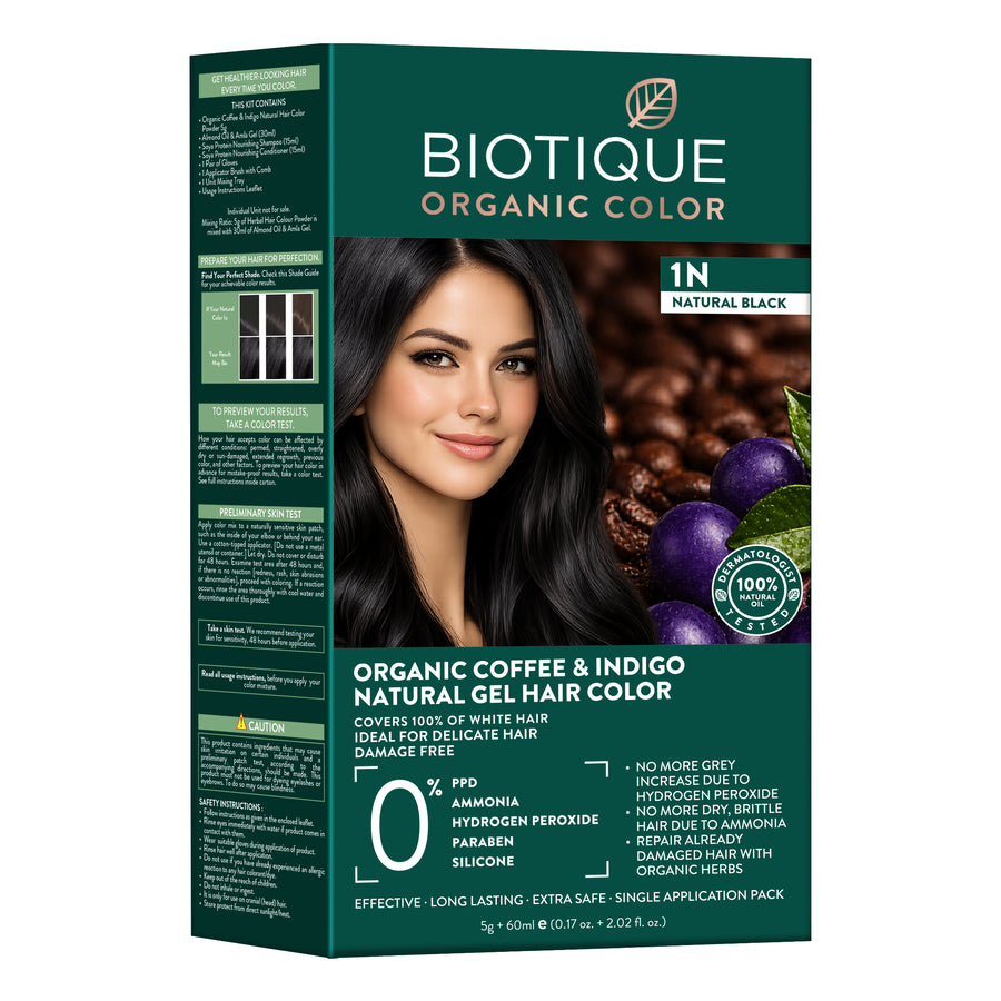 Organic Coffee & Indigo gel Hair color Powder 1N Natural Black (5g + 60ml)