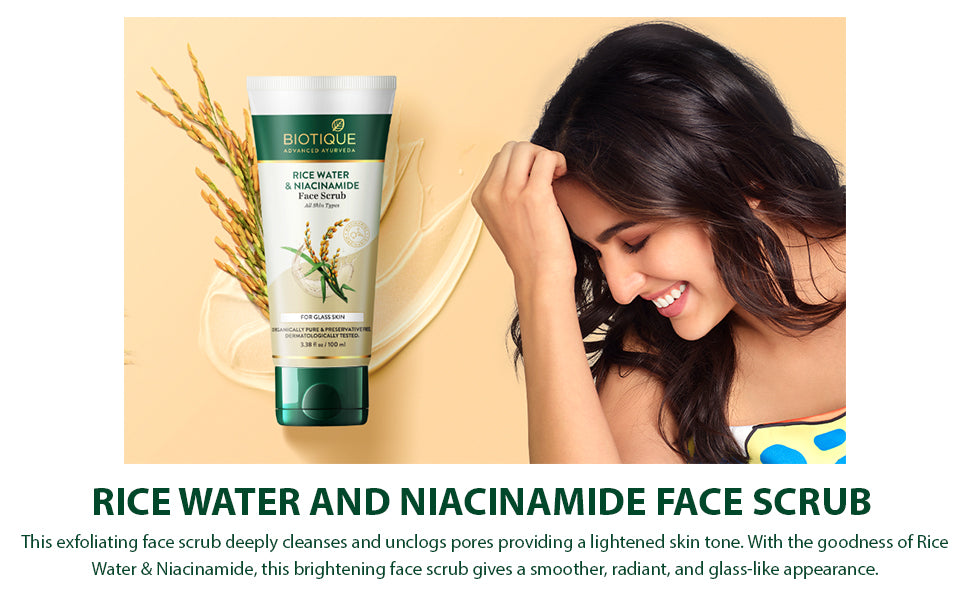 Biotique rice water & niacinamide gel face scrub 100ml