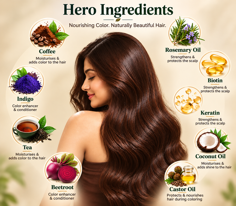 Organic Tea & Beetroot Gel Hair Color Powder 3N Darkest Brown(5g+60ML) ingredient