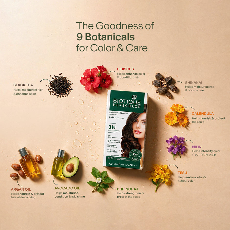 Biotique Herbcolor 3N Darkest Brown 60gm + 140ml