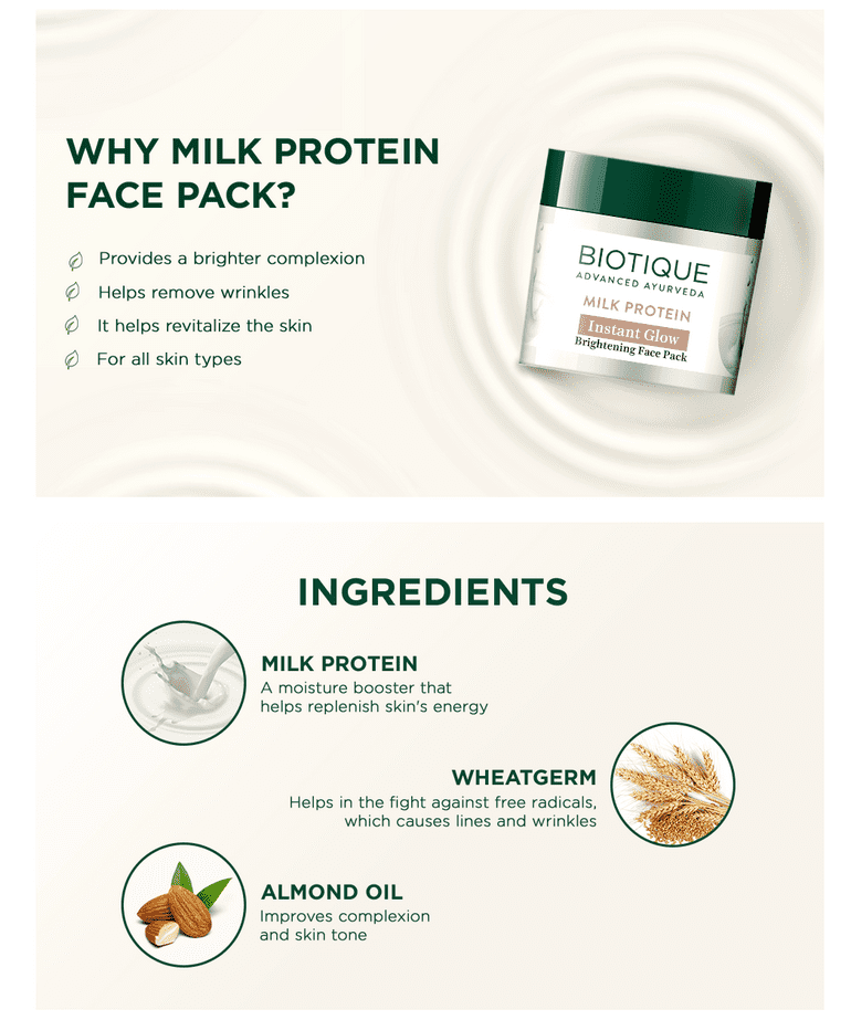 Milk protein instant glow brightening face pack