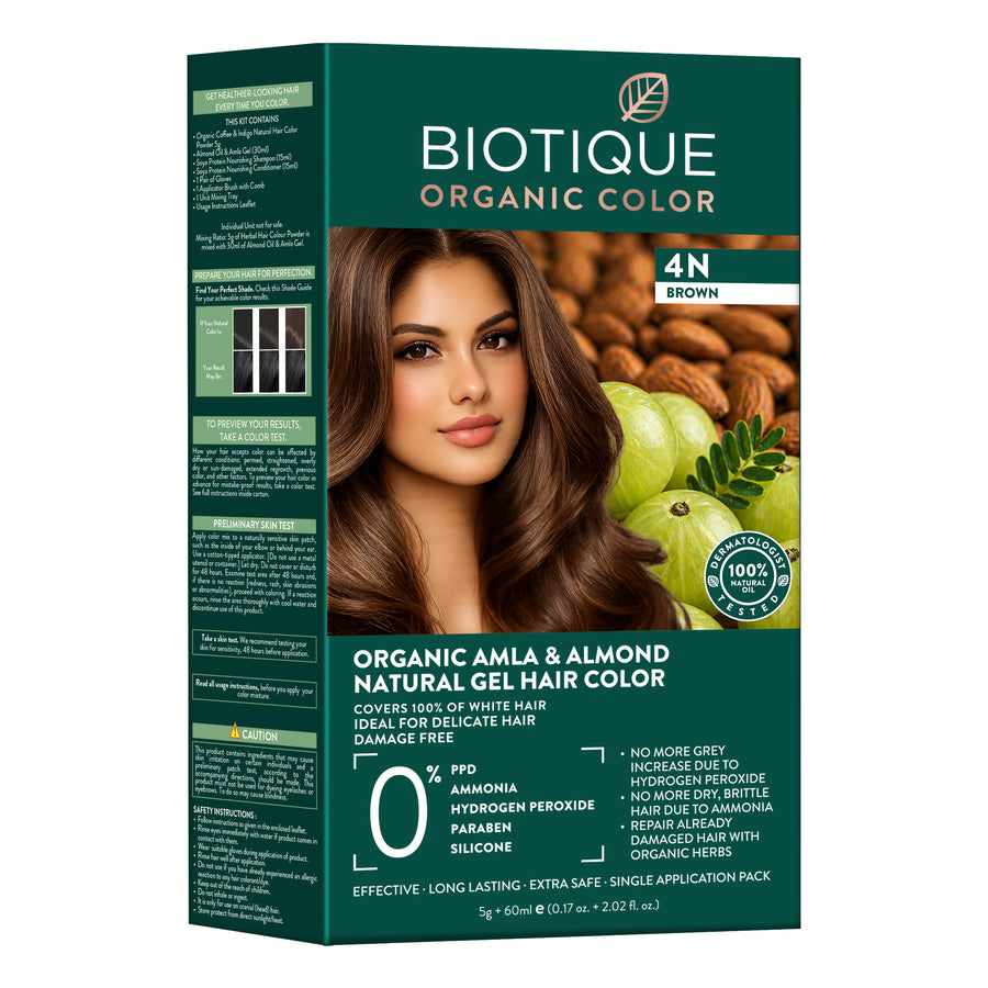 Organic Amla & Almond gel hair Color Powder 4N Brown (5g+60ML)