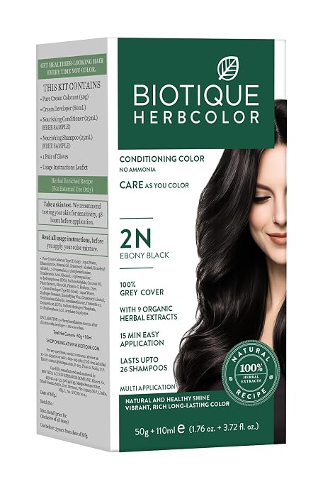 Biotique Herbcolor Hair Colour 2N Ebony Black (50g + 110ml)