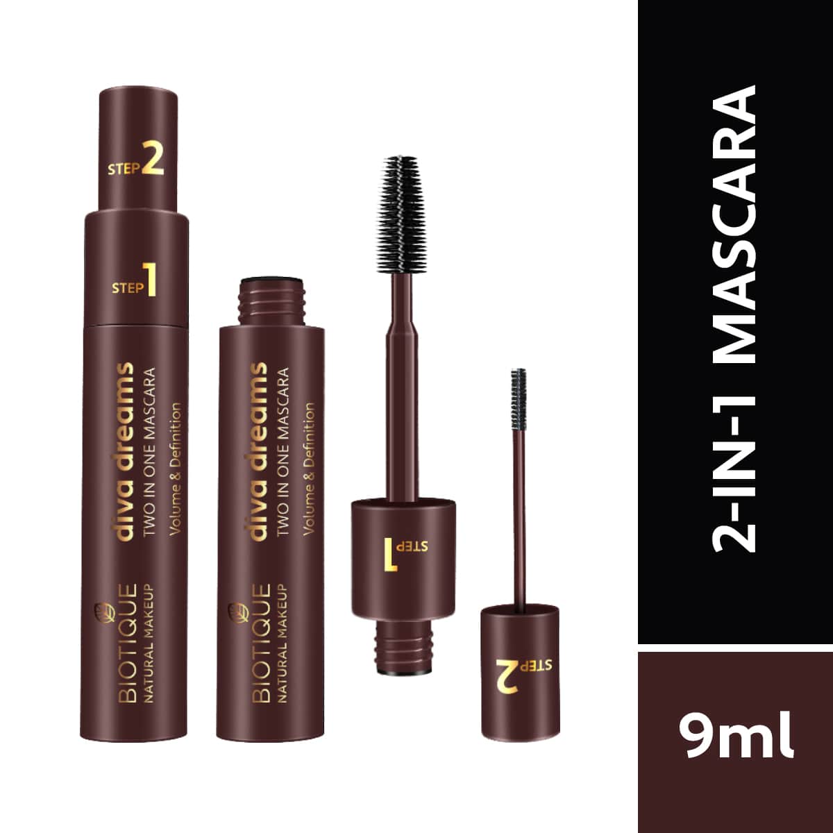 Biotique Natural Makeup Diva Dreams Two In One Mascara, 9ml