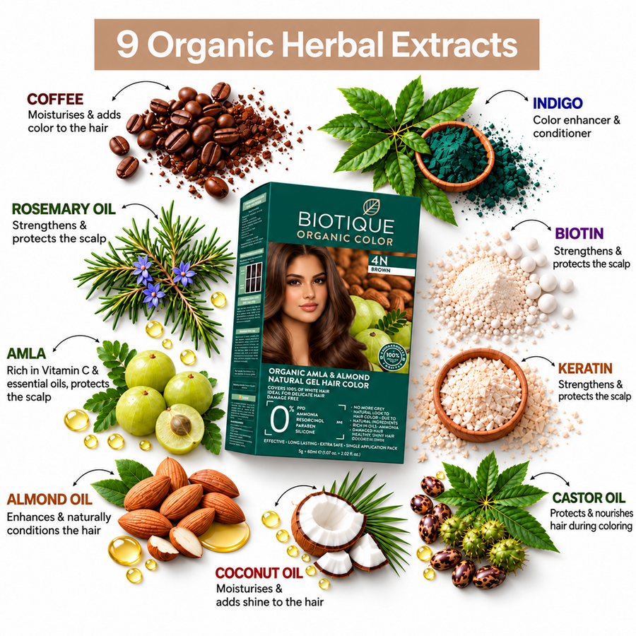 Organic Amla & Almond gel hair Color Powder 4N Brown (5g+60ML)