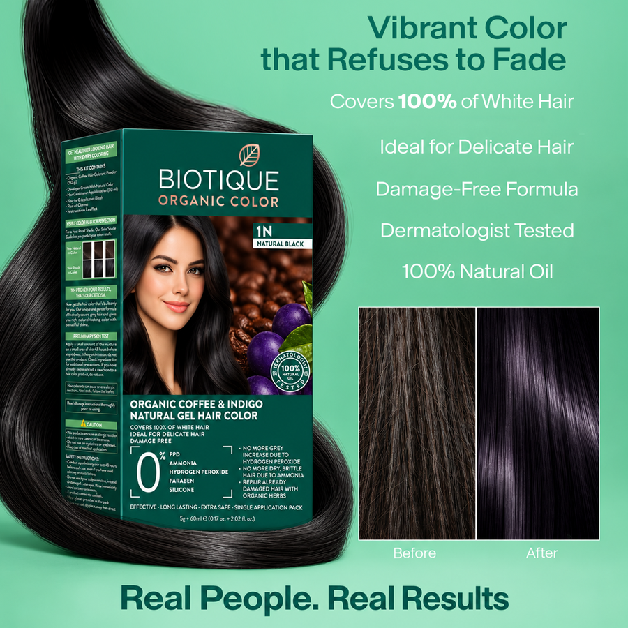 Organic Coffee & Indigo gel Hair color Powder 1N Natural Black (5g + 60ml)