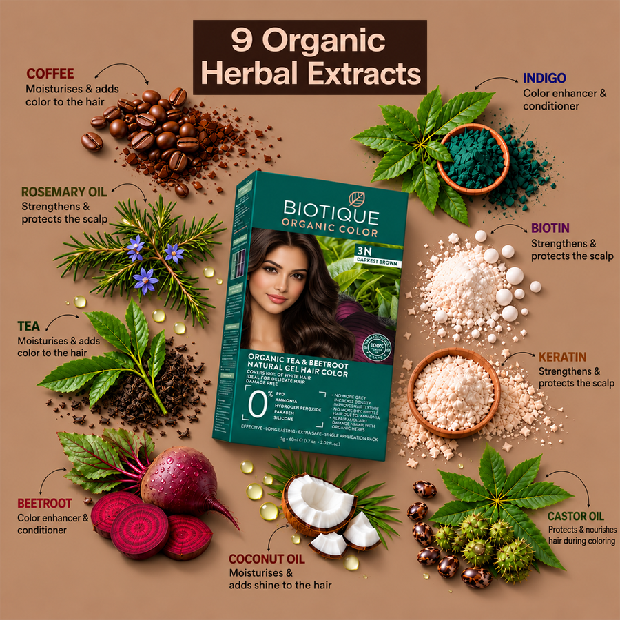 Organic Tea & Beetroot Gel Hair Color Powder 3N Darkest Brown(5g+60ML)
