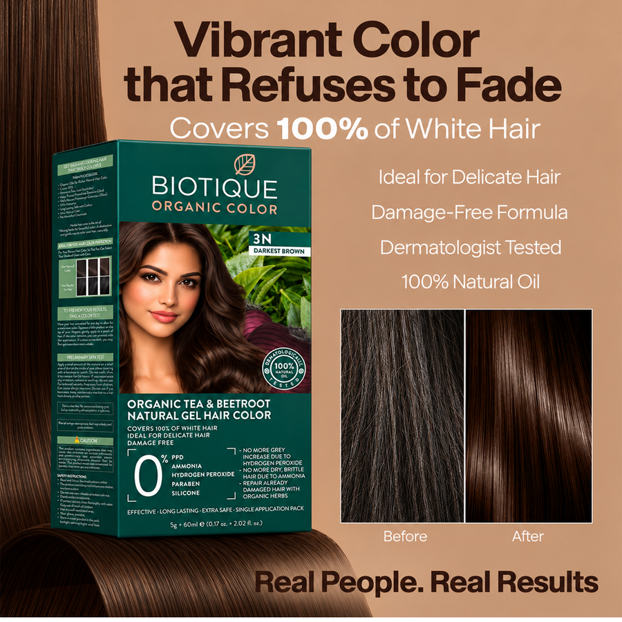 Organic Tea & Beetroot Gel Hair Color Powder 3N Darkest Brown(5g+60ML)