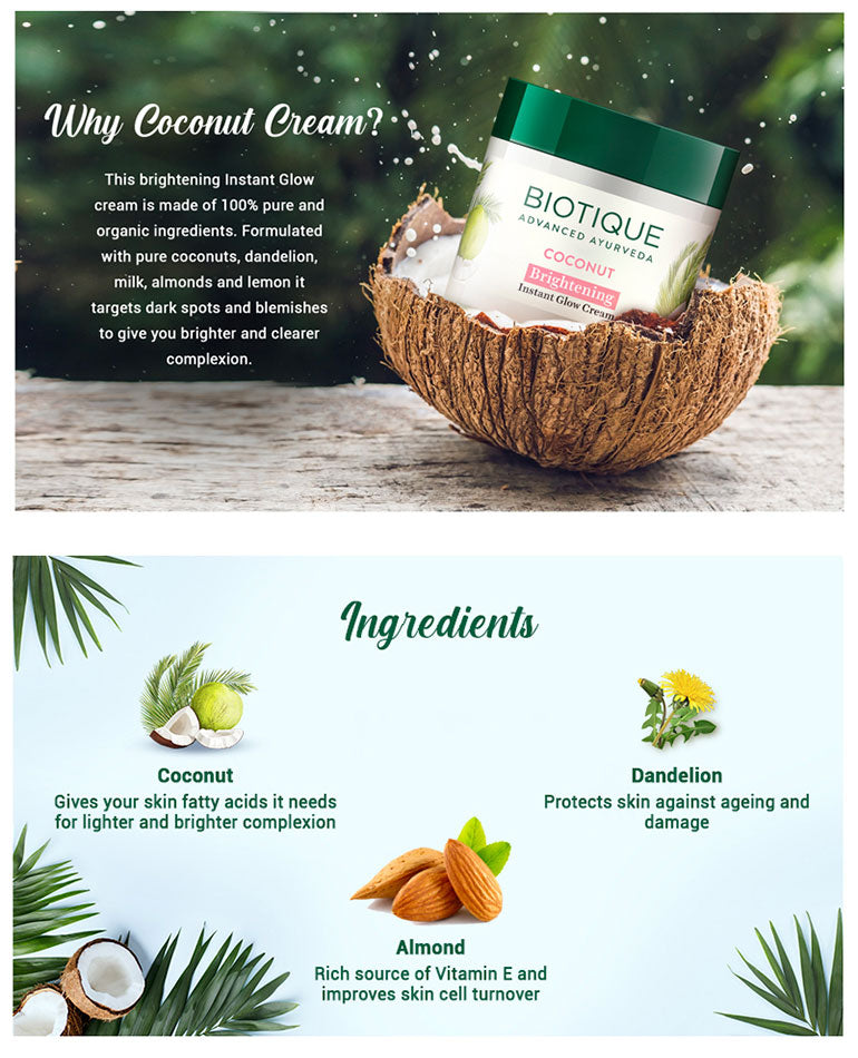 Coconut brightening instant glow cream A+ image