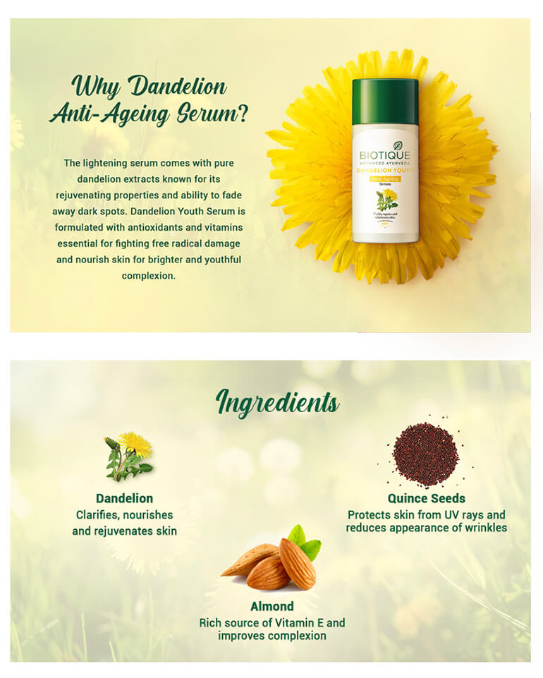 DANDELION YOUTH Anti-Ageing Serum 40ml ingredient