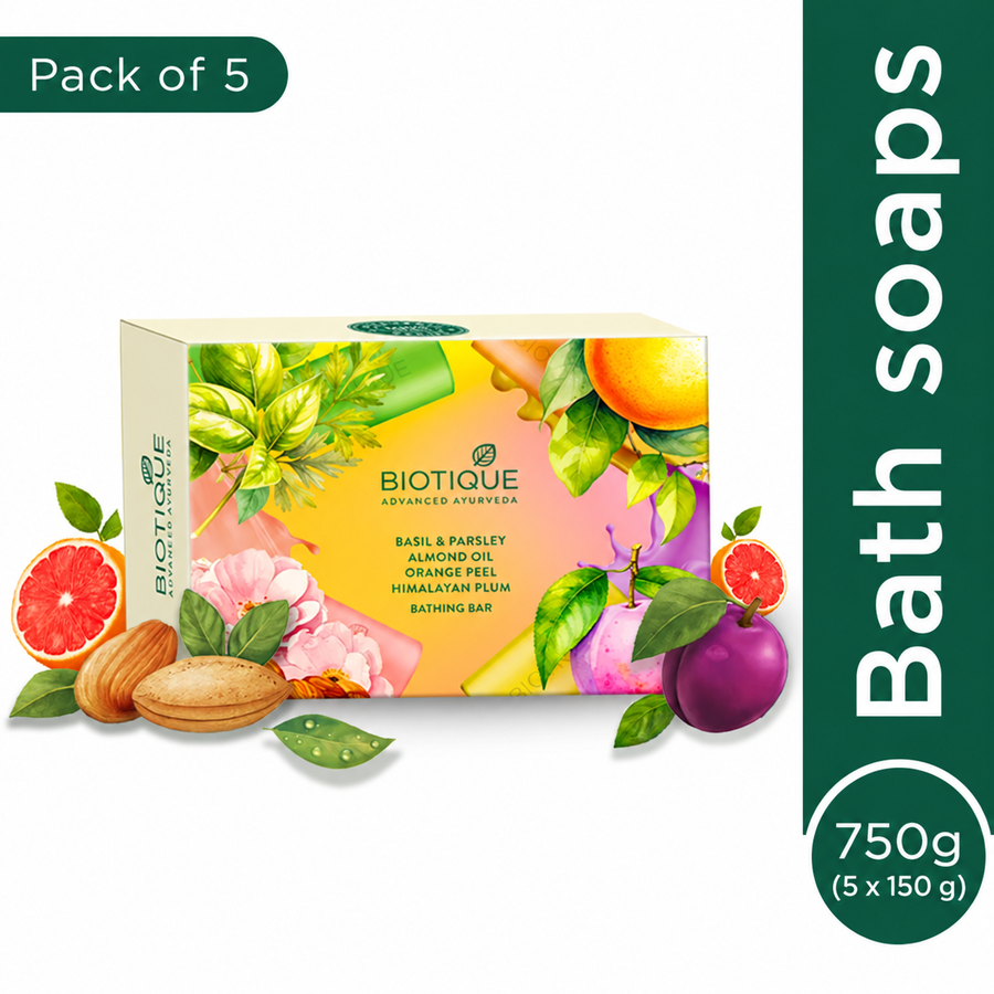 BIOTIQUE Bathing Celebration Pack With 5 Unique, Refreshing & Nourishing Soap (5 x 150 g)