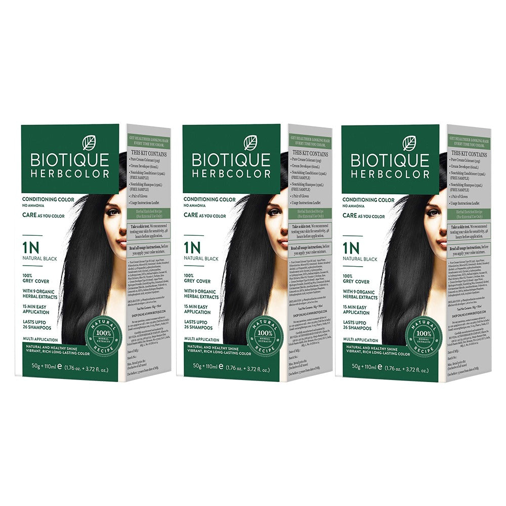 Pack of 3 herbcolor 1n natural black 50 gm +110 ml