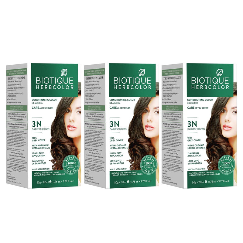 Pack of 3 herbcolor 3n darkest brown 50 gm +110 ml