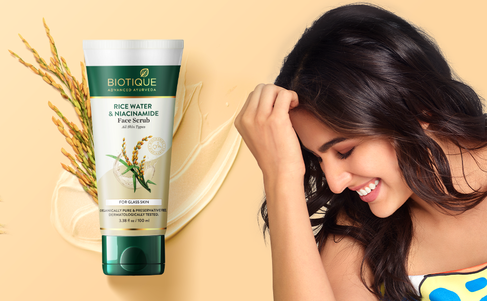 Biotique rice water & niacinamide gel face scrub 100ml A+ image