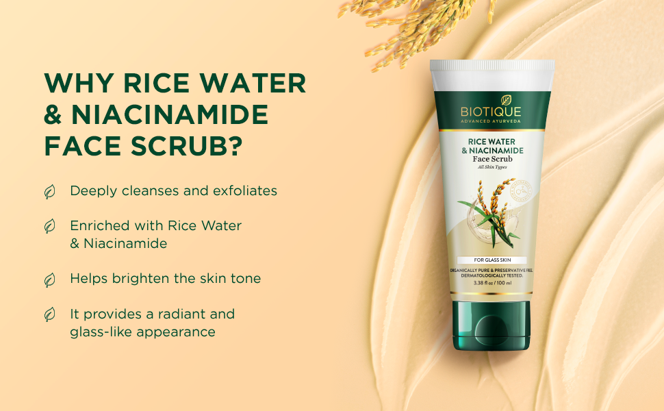 Biotique rice water & niacinamide gel face scrub 100ml A+ image