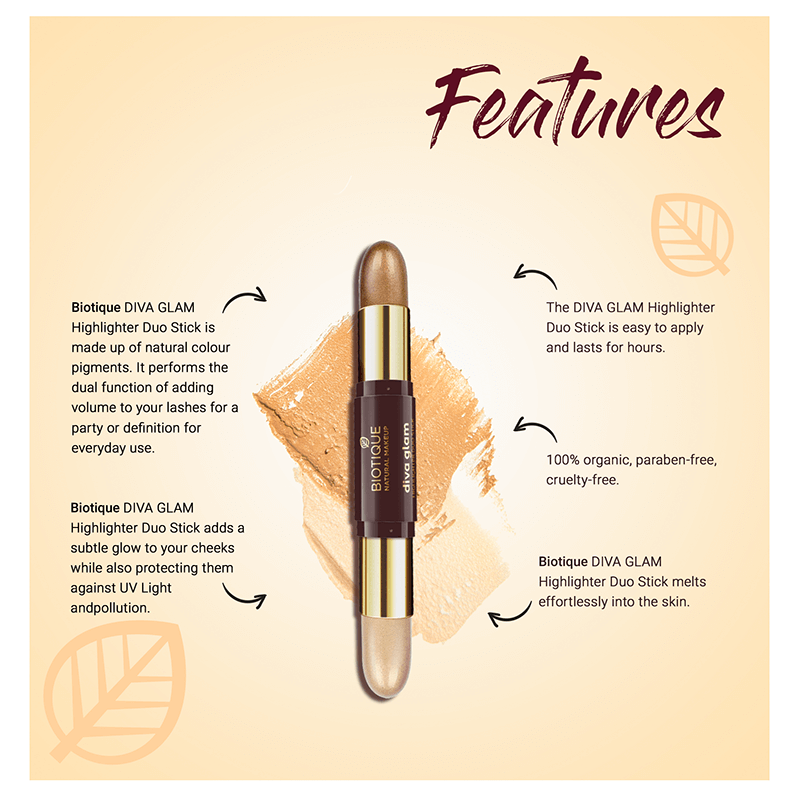 Biotique natural makeup diva glam highlighter duo stick, pop n perk, 4g A+ image