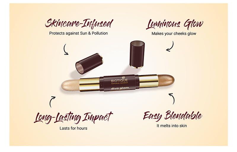 Biotique natural makeup diva glam highlighter duo stick, pop n perk, 4g A+ image