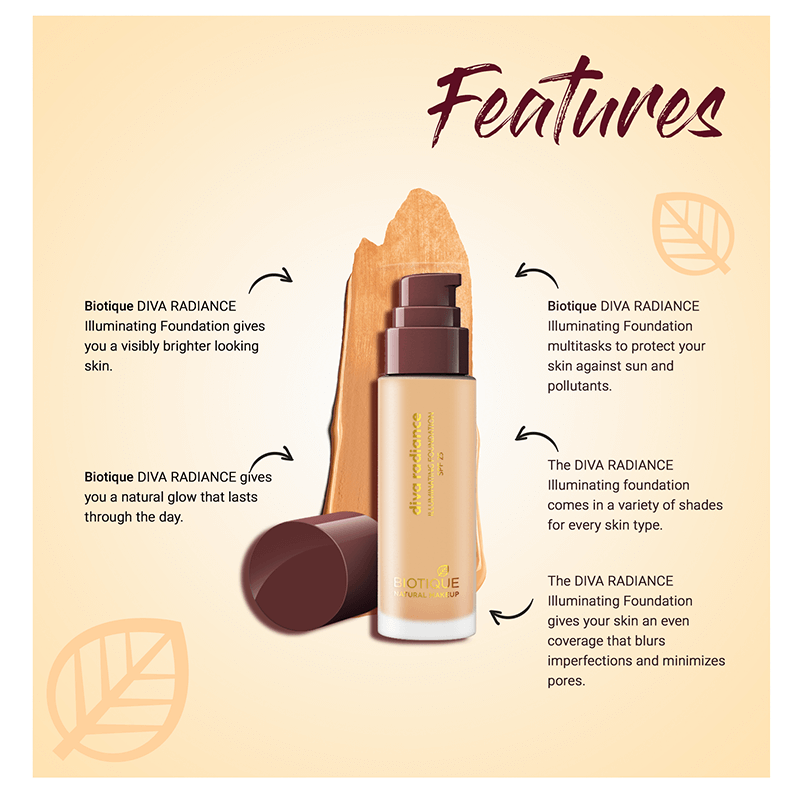 Biotique natural makeup diva radiance illuminating foundation, creamy oatmeal, 30ml A+ image