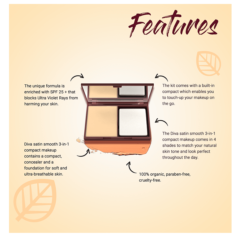 Biotique natural makeup diva satin smooth 3-in-1 compact makeup, creamy oatmeal, 9g A+ image