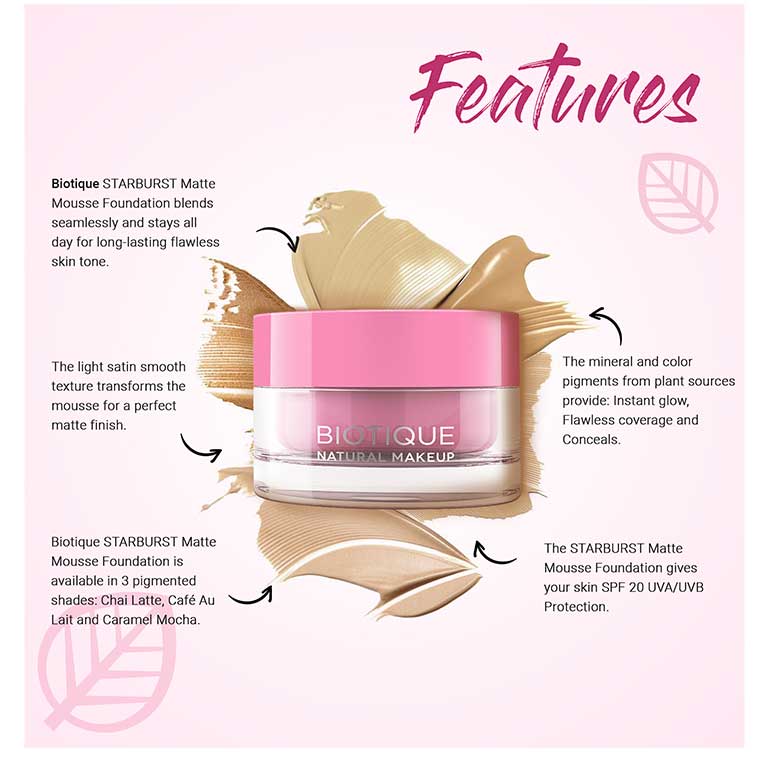 Biotique natural makeup starburst matte moussse foundation, caramel mocha, 15ml A+ image