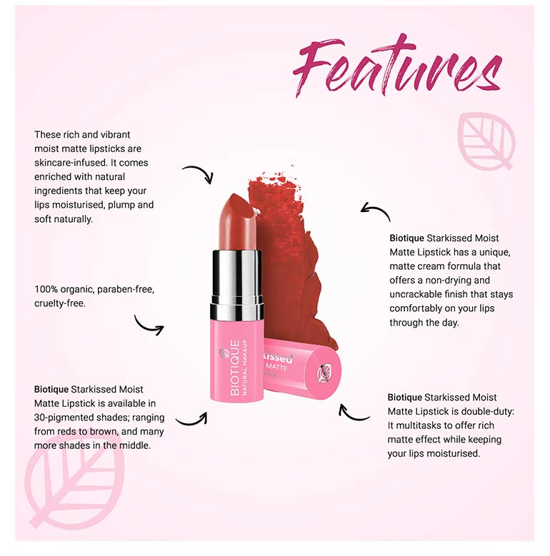 Biotique natural makeup starkissed moist matte lipstick, date night A+ image