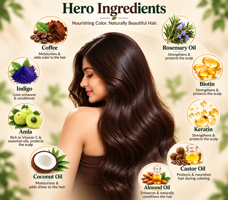 Organic Amla & Almond gel hair Color Powder 4N Brown (5g+60ML) ingredient