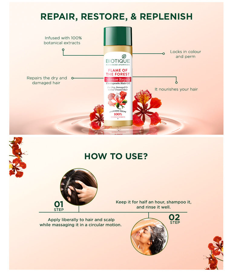 How to use FLAME OF THE FOREST Intense Repair Therapeutic Hair Oil 120ml