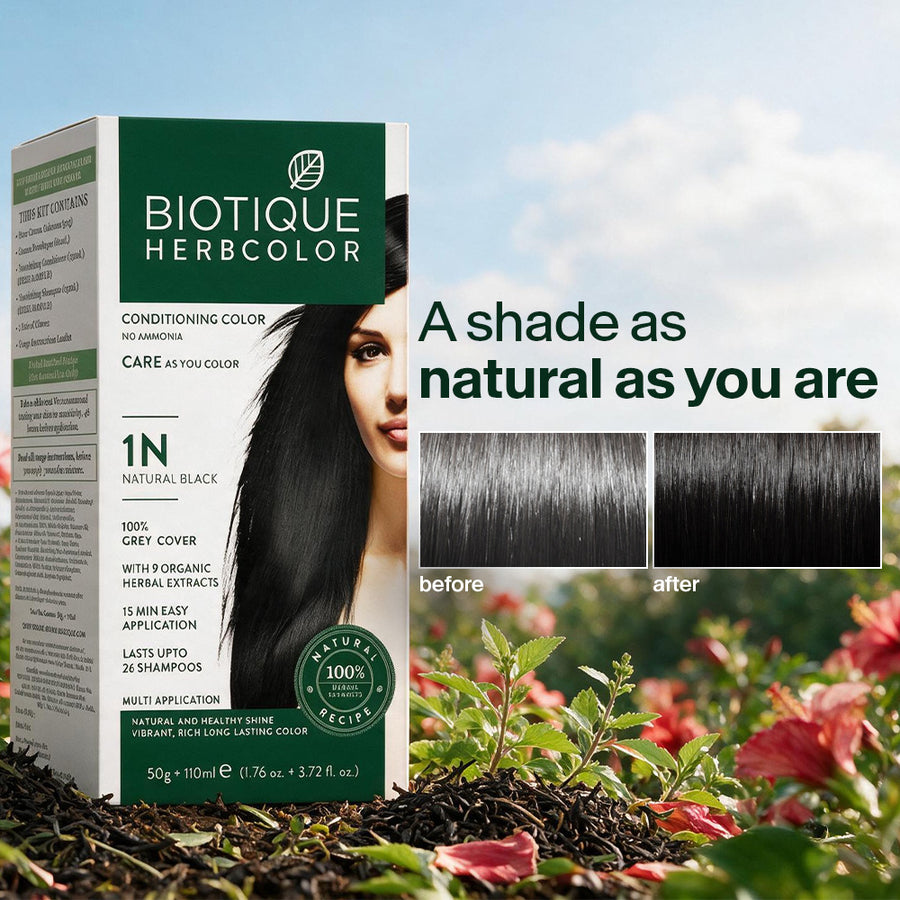 Biotique Herbcolor 1N Natural Black - 50gm + 110ml (Pack of 2)
