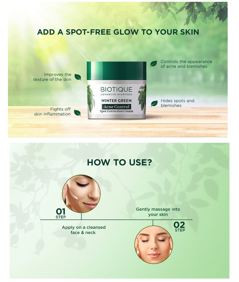 How to use Biotique Winter Green Acne Control Spot Correction Cream 15g
