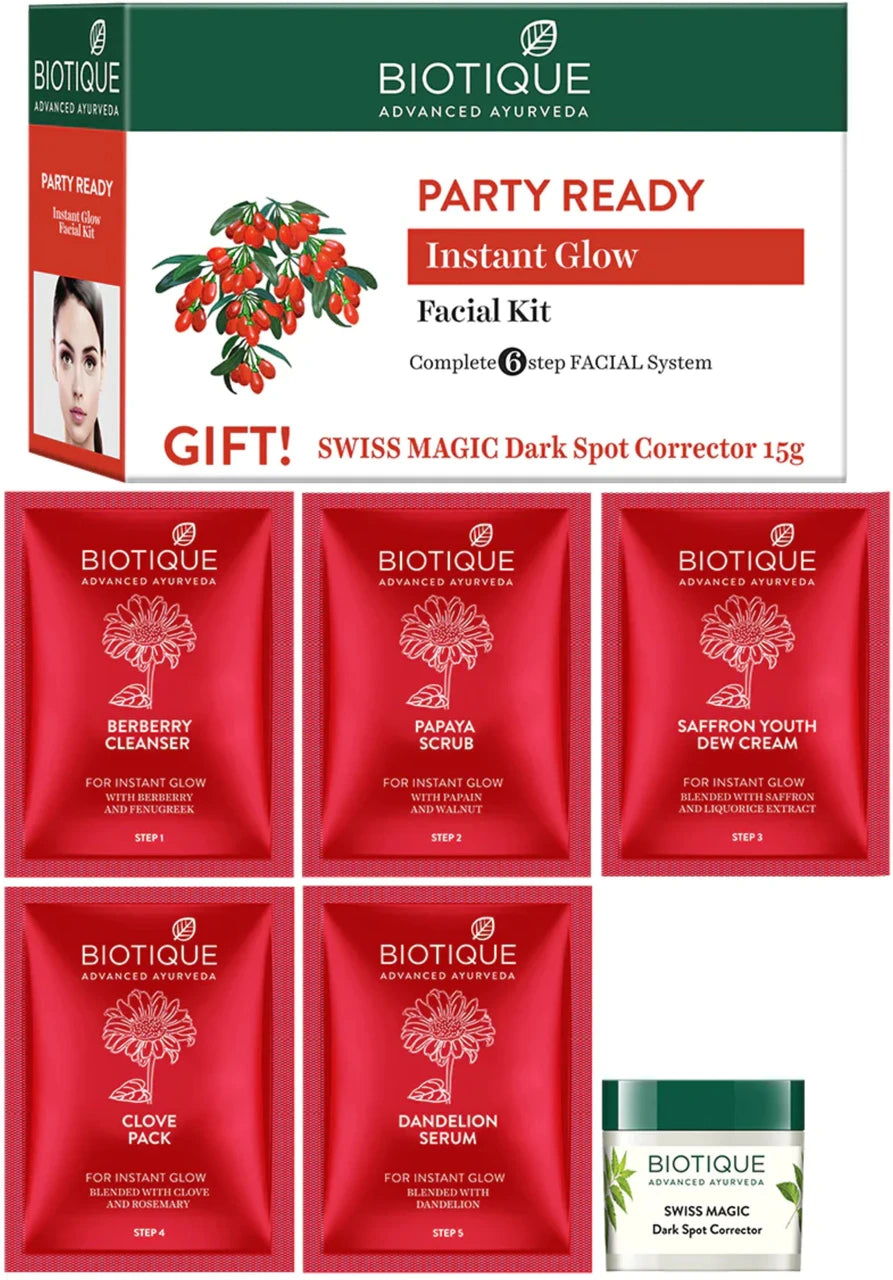 Party ready instant glow facial kit (5 × 10g + 15g) – pack of 2