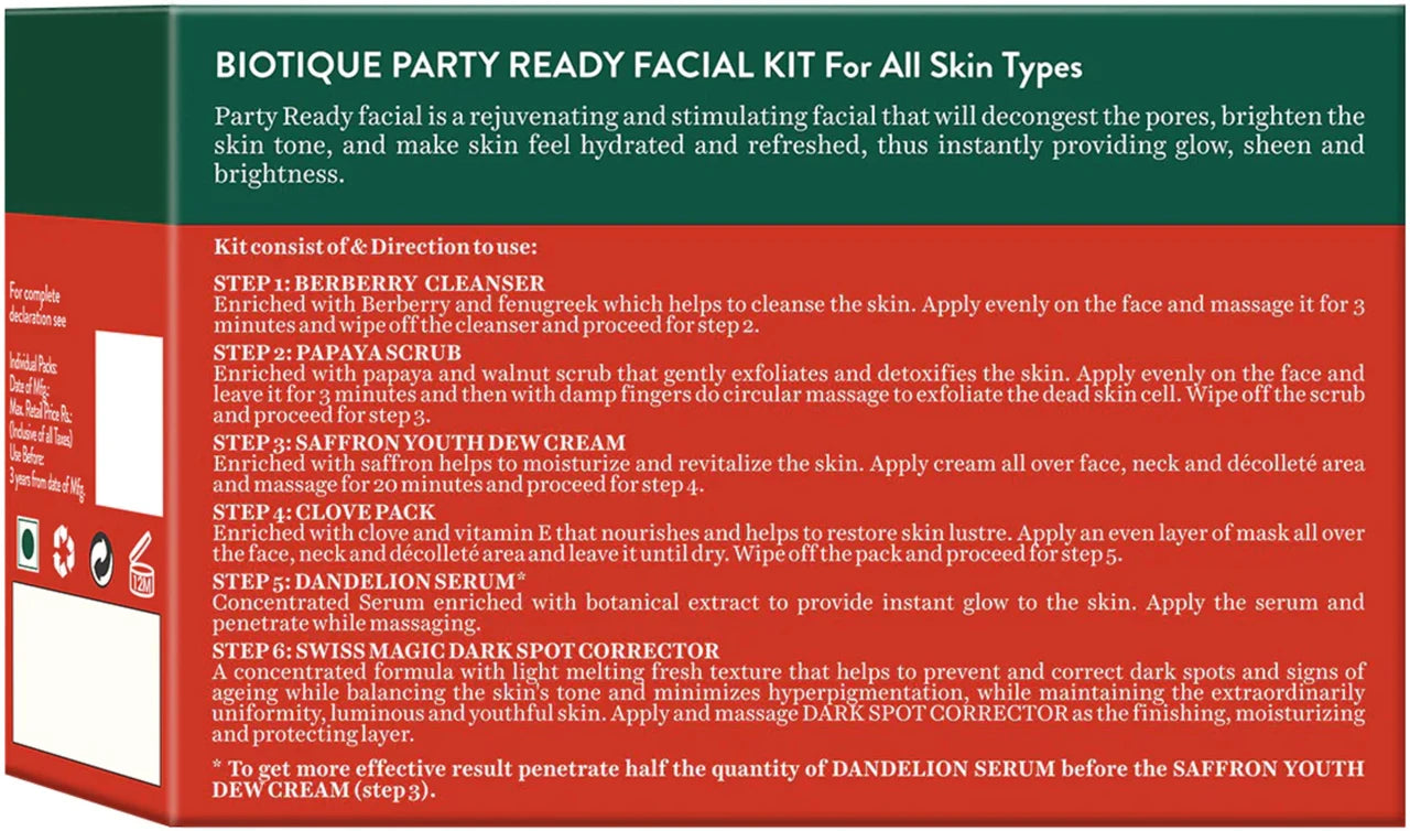 Party ready instant glow facial kit (5 × 10g + 15g) – pack of 2