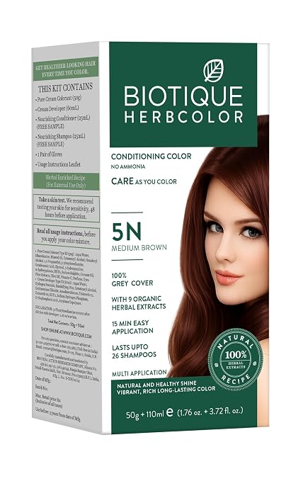 Biotique herbcolor hair colour 5n medium brown (50g + 110ml)