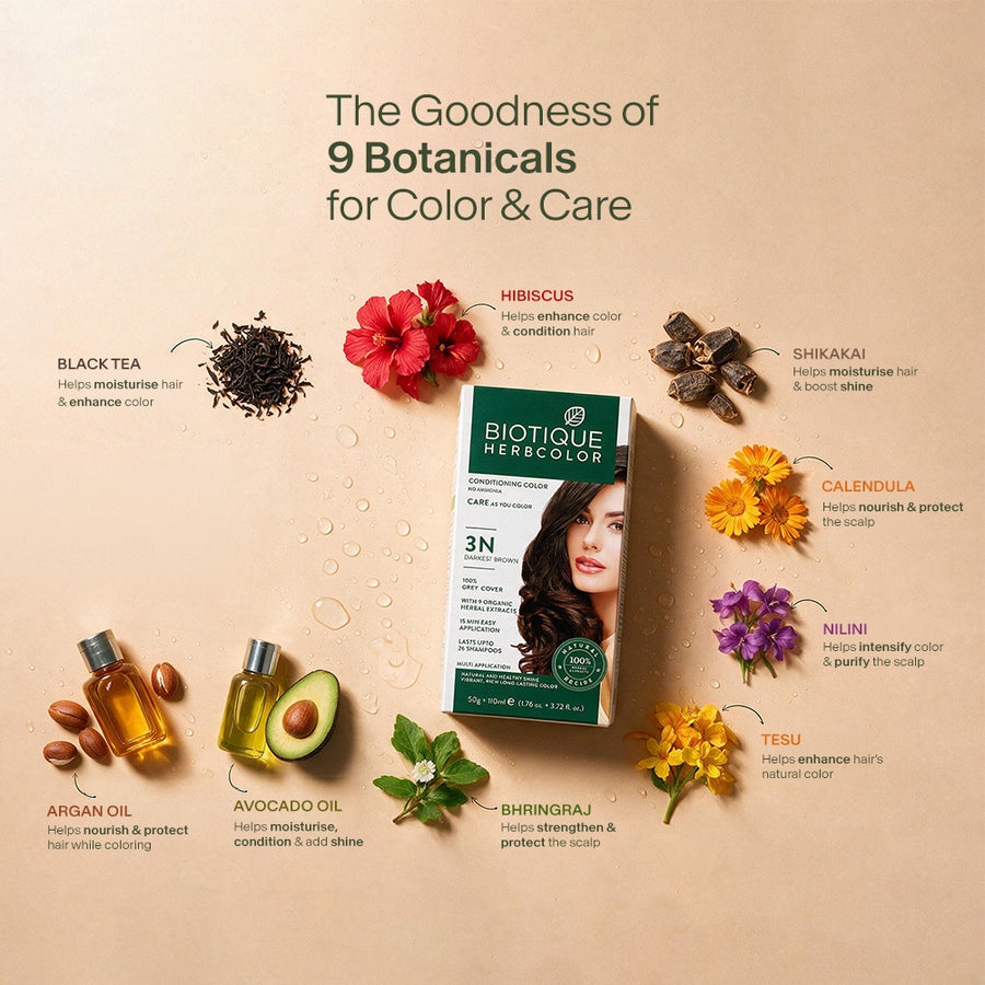 Biotique Herbcolor 3N Darkest Brown 60gm + 140ml