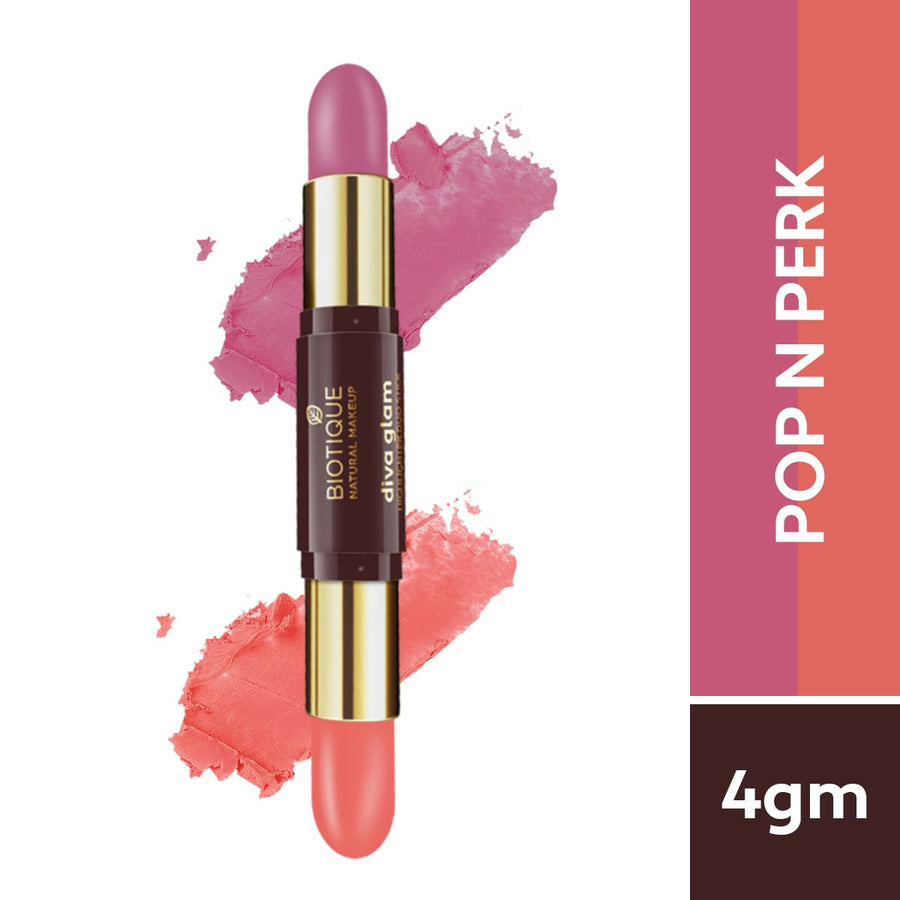 Biotique Natural Makeup Diva Glam Highlighter Duo Stick, Pop N Perk, 4g