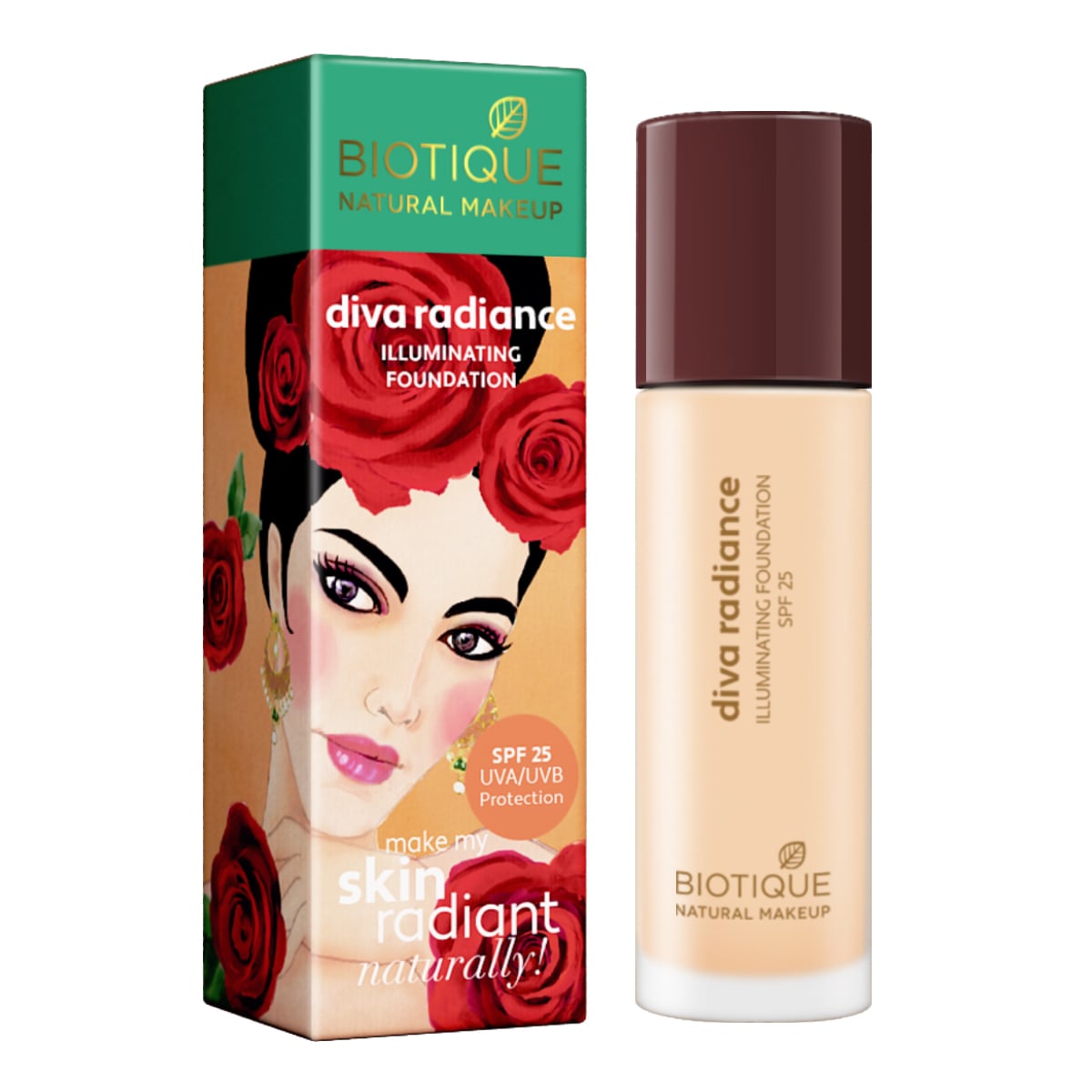 Biotique natural makeup diva radiance illuminating foundation, creamy oatmeal, 30ml