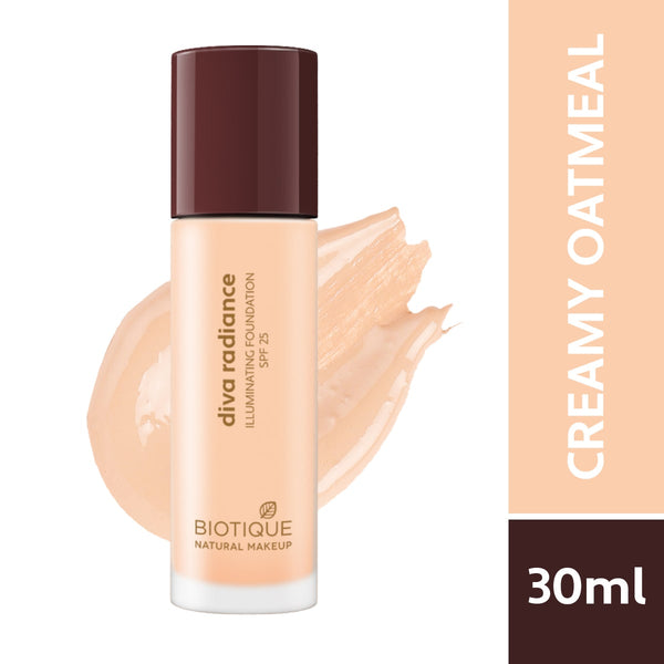 Biotique natural makeup diva radiance illuminating foundation, creamy oatmeal, 30ml