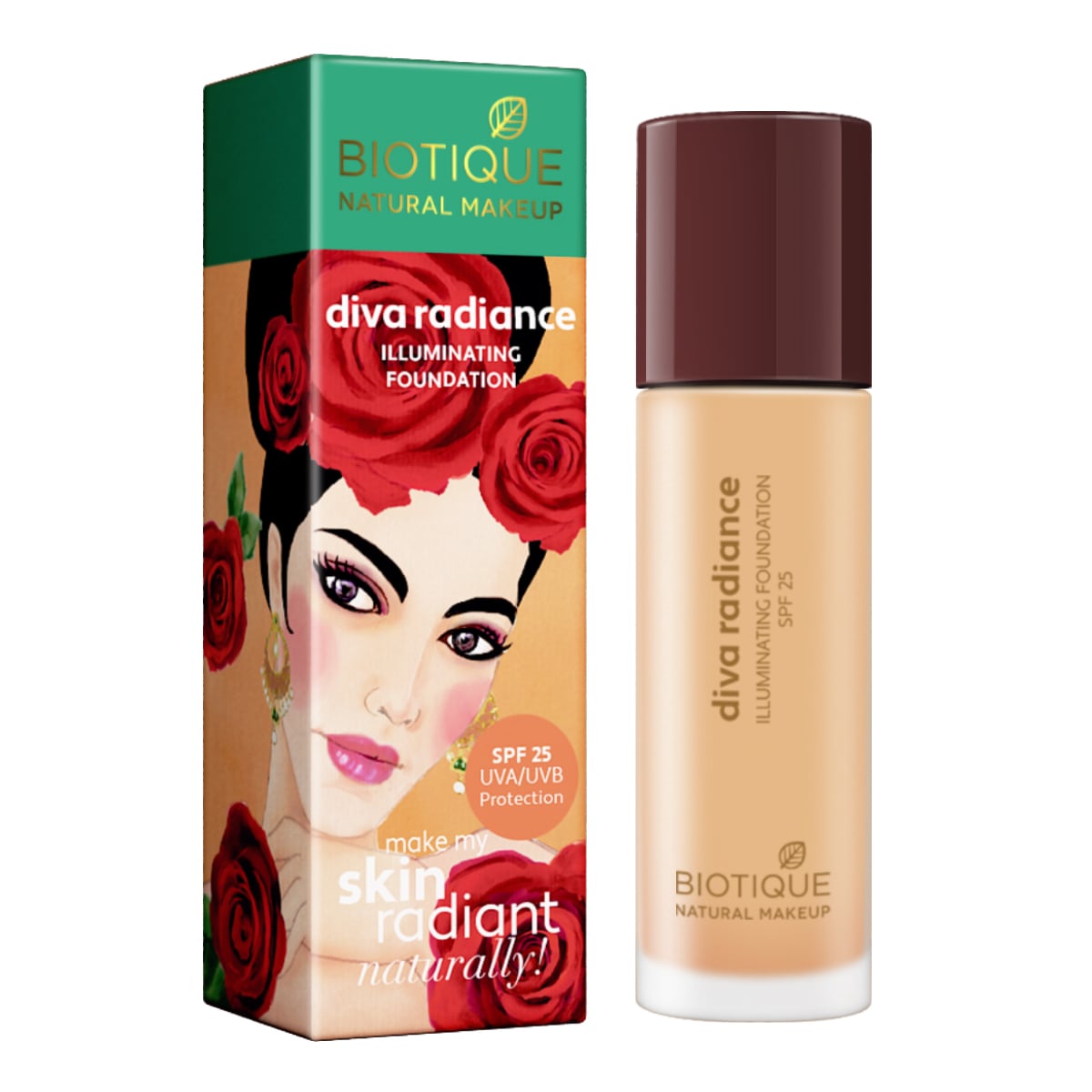Biotique natural makeup diva radiance illuminating foundation, creamy oatmeal, 30ml