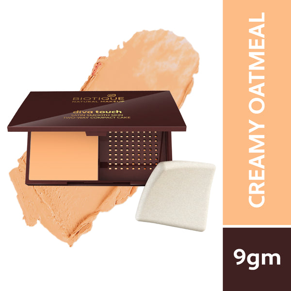 Biotique natural makeup diva satin smooth 3-in-1 compact makeup, creamy oatmeal, 9g
