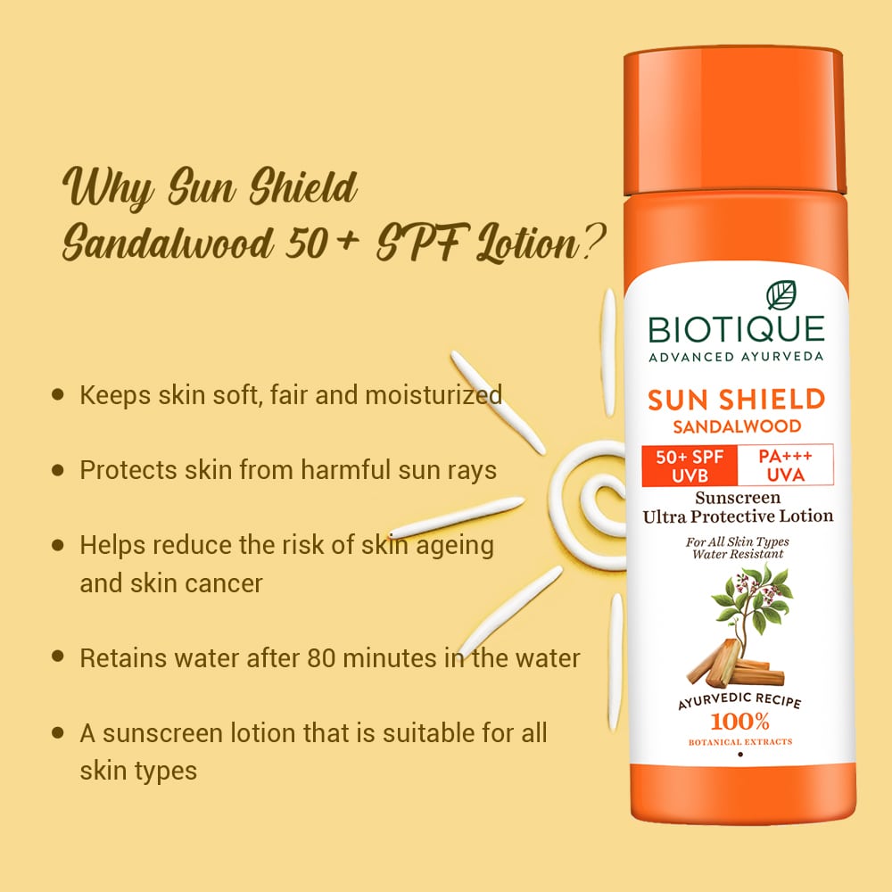 Sun shield sandalwood 50+spf sunscreen lotion 120ml