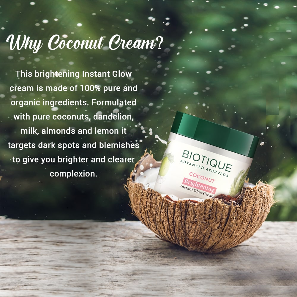 Coconut brightening instant glow cream