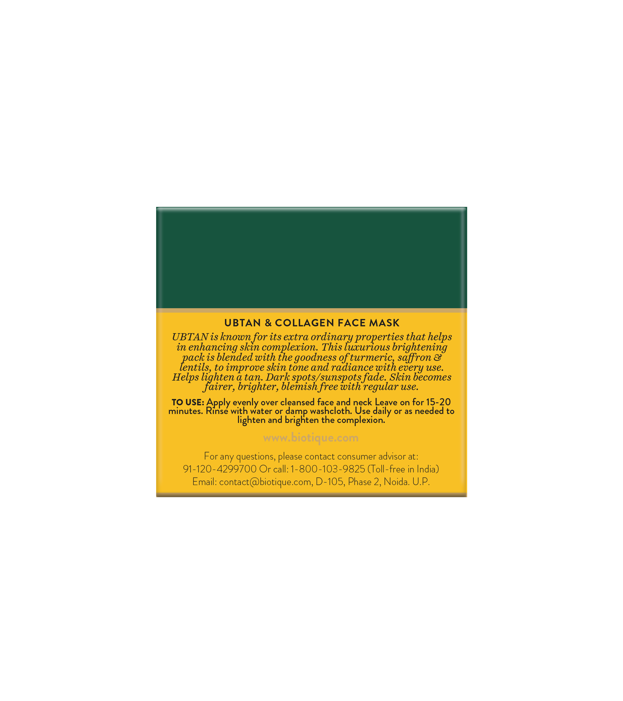 BIOTIQUE UBTAN & COLLAGEN Face Mask 50g