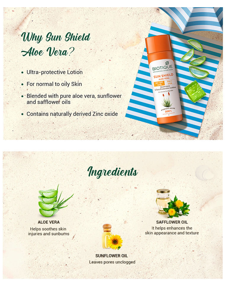 SUN SHIELD ALOE VERA 30+ SPF Sunscreen Lotion - 100ml ingredient