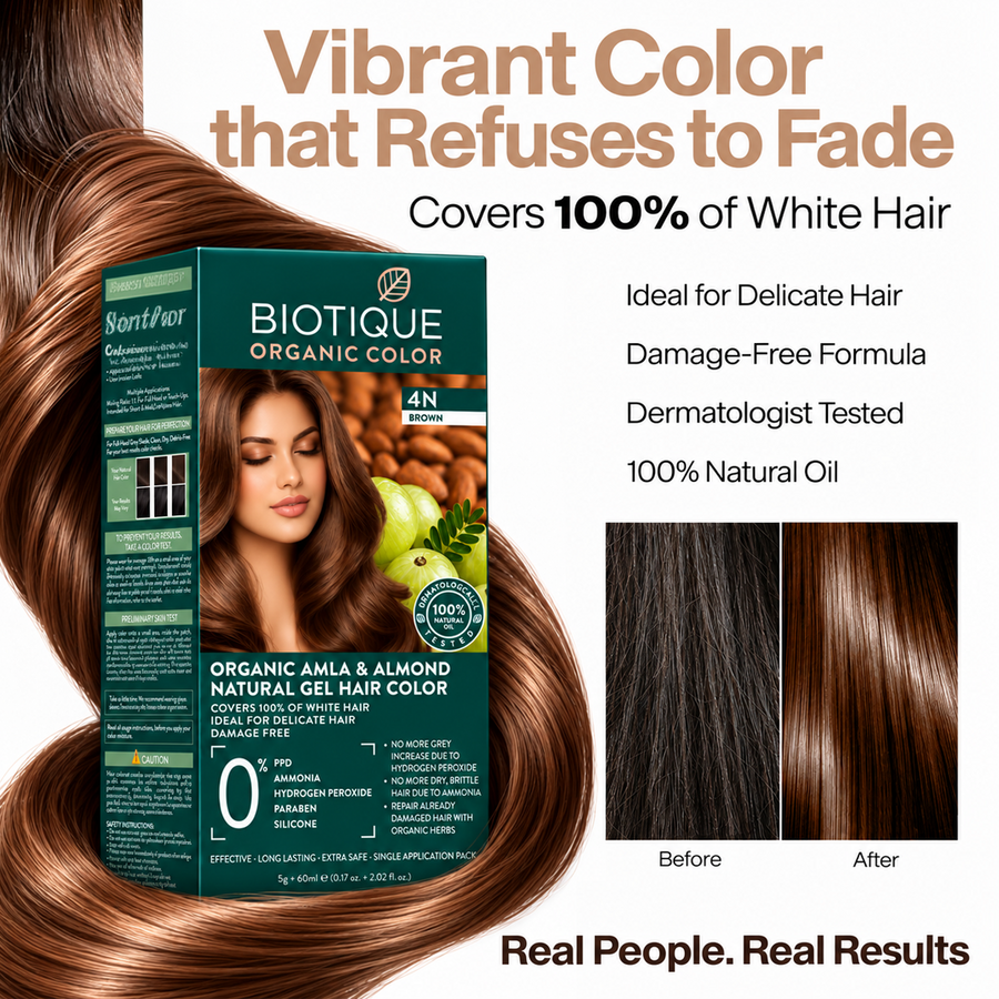 Organic Amla & Almond gel hair Color Powder 4N Brown (5g+60ML)