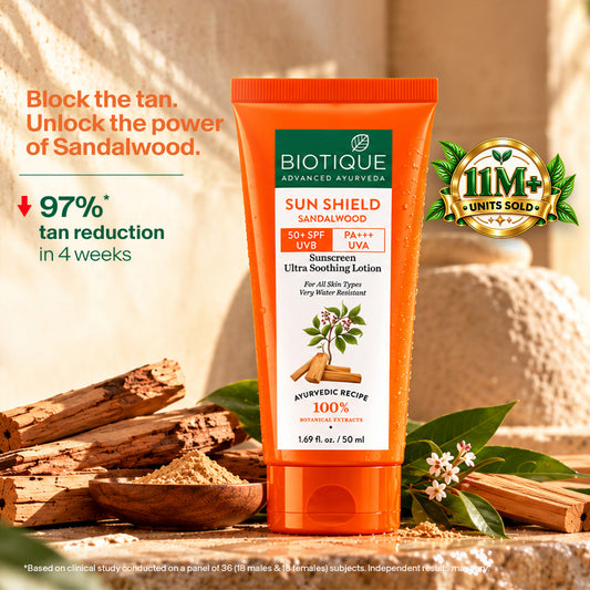 Sun shield sandalwood 50+spf suncreen lotion 50ml