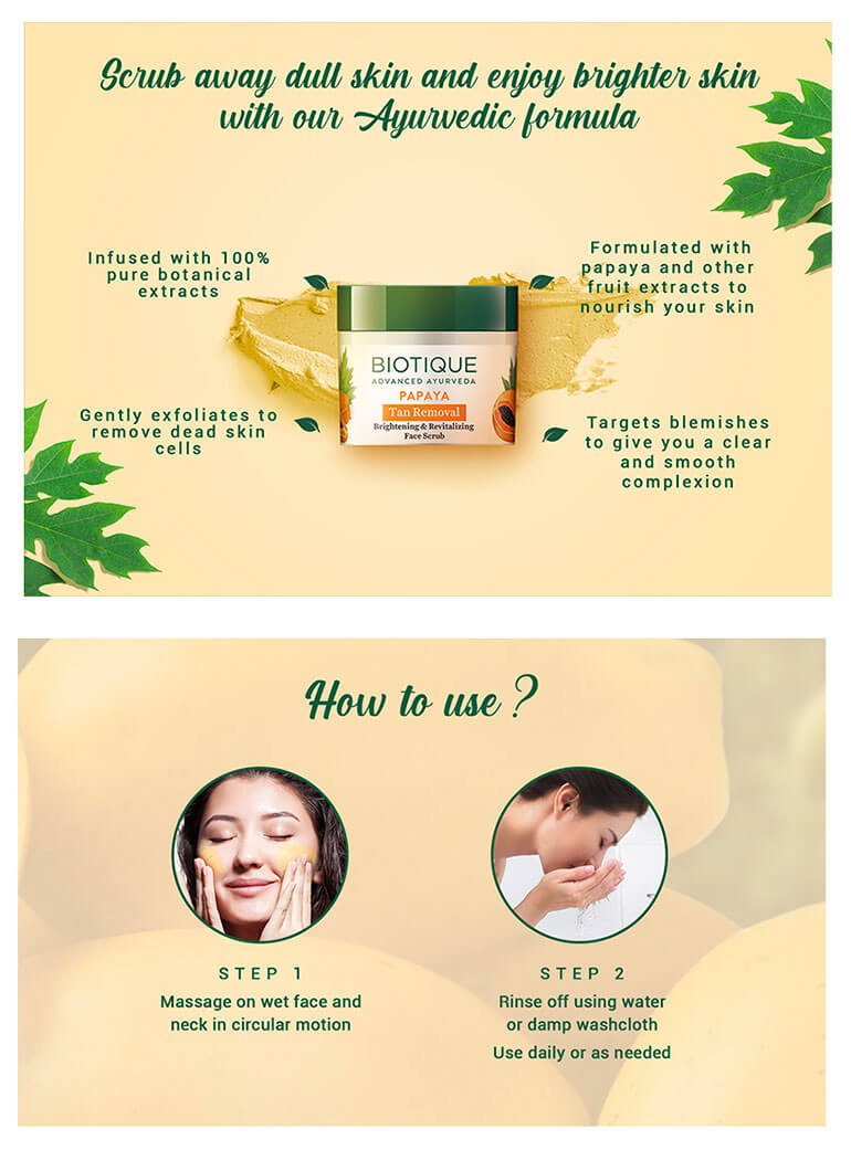 PAPAYA Tan Removal Brightening & Revitalizing Face Scrub 50g A+ content