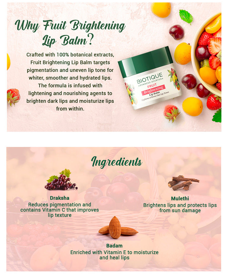 Biotique Fruit Brightening Lip Balm 12g ingredient