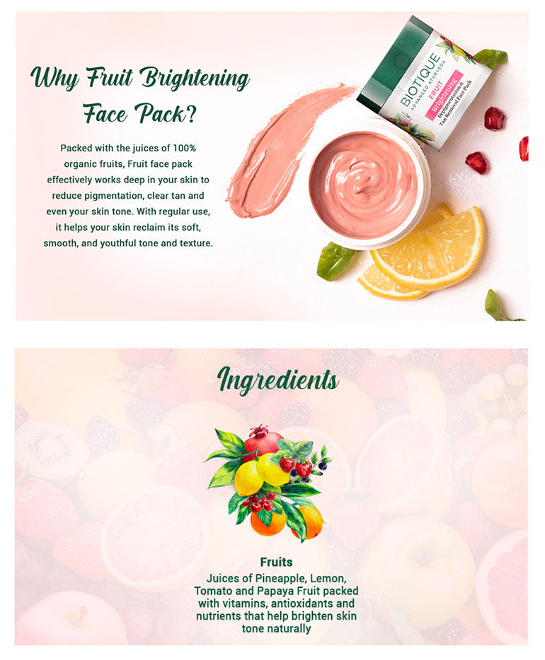 FRUIT Brightening Depigmentation & Tan Removal Face Pack - 100g A+ content