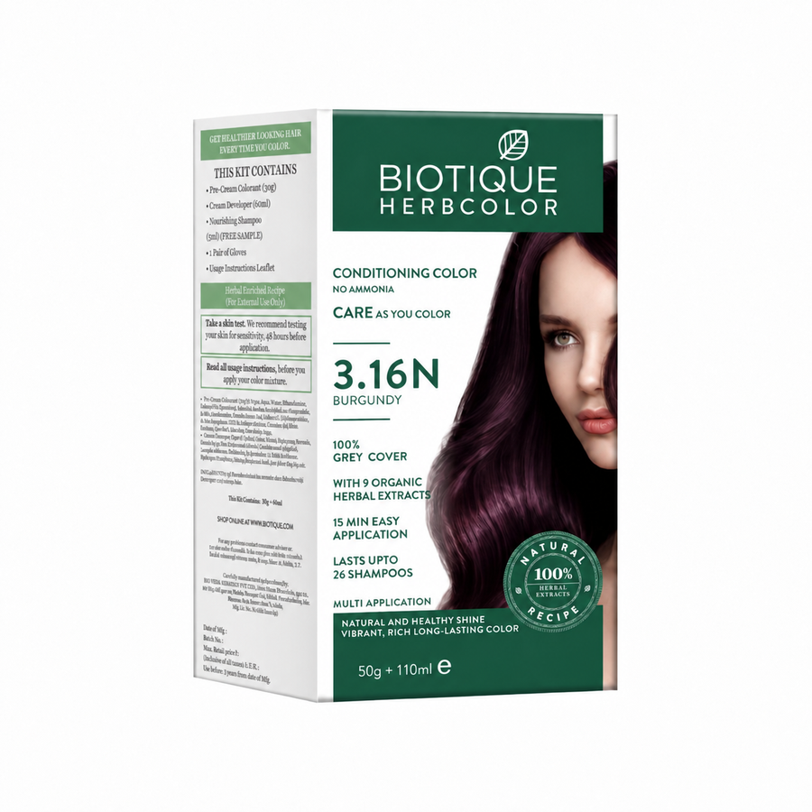 Biotique Herbcolor Hair Colour 3.16N Burgundy (50g + 110ml)