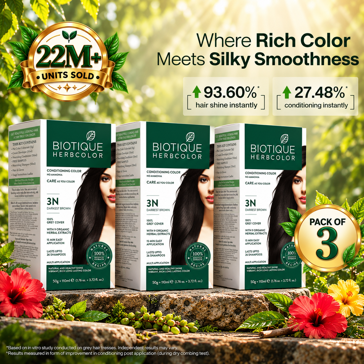 Biotique herbcolor 3n darkest brown 50 gm +110 ml (pack of 3)