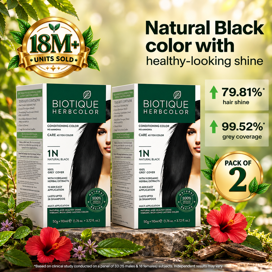 Biotique Herbcolor 1N Natural Black - 50gm + 110ml (Pack of 2)